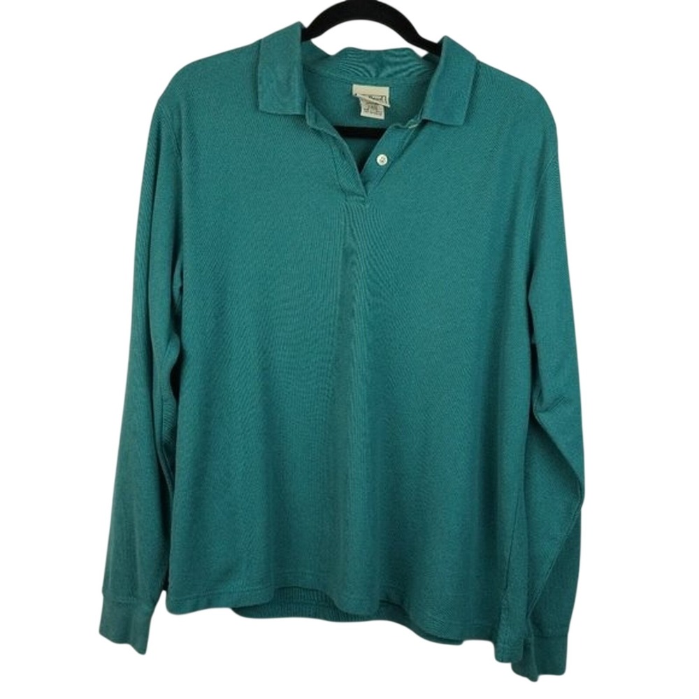 LL Bean Blue‎ Green Long Sleeve 1/4 Button Up Pullover Shirt Size Large